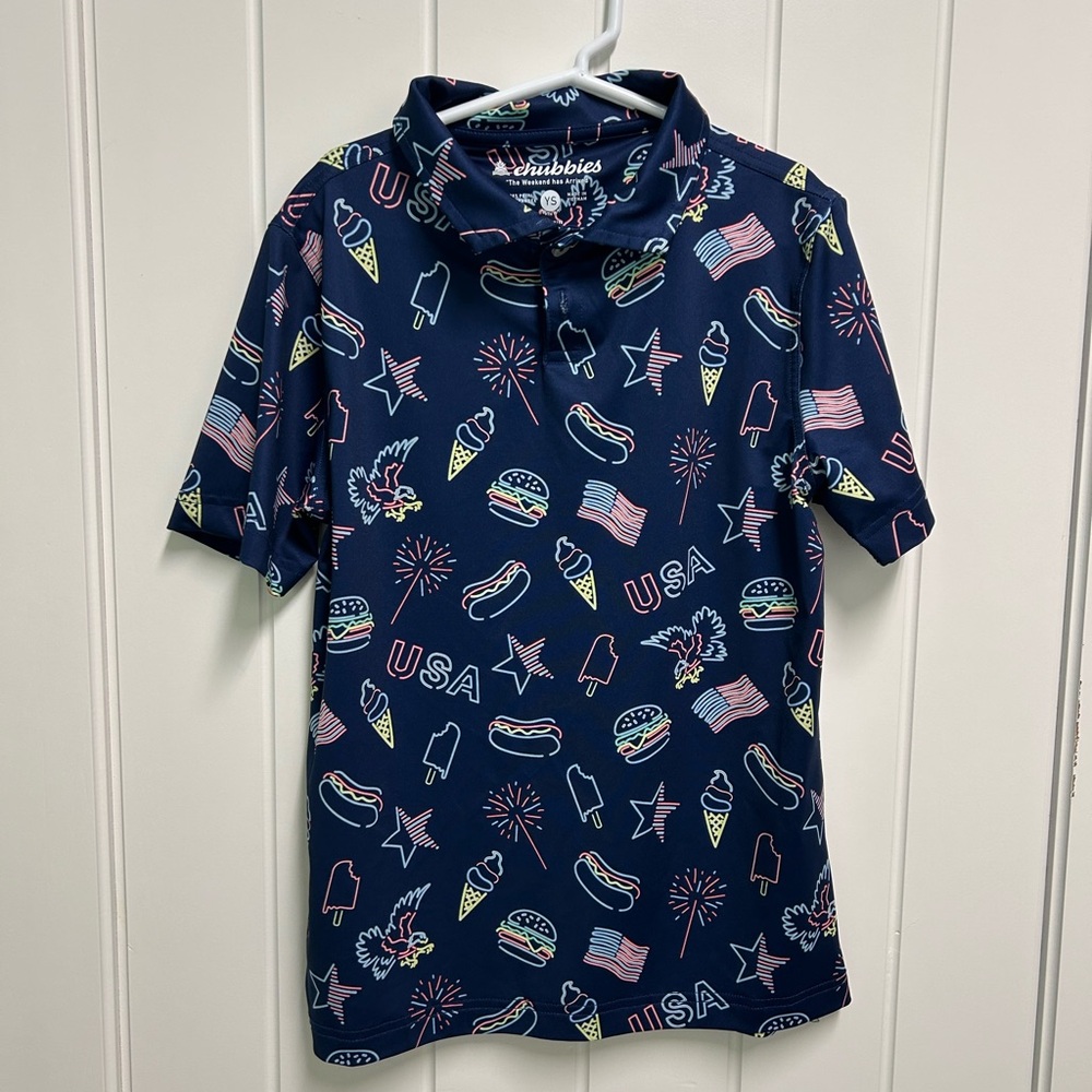 chubbies Navy Patriotic Print Kids Polo